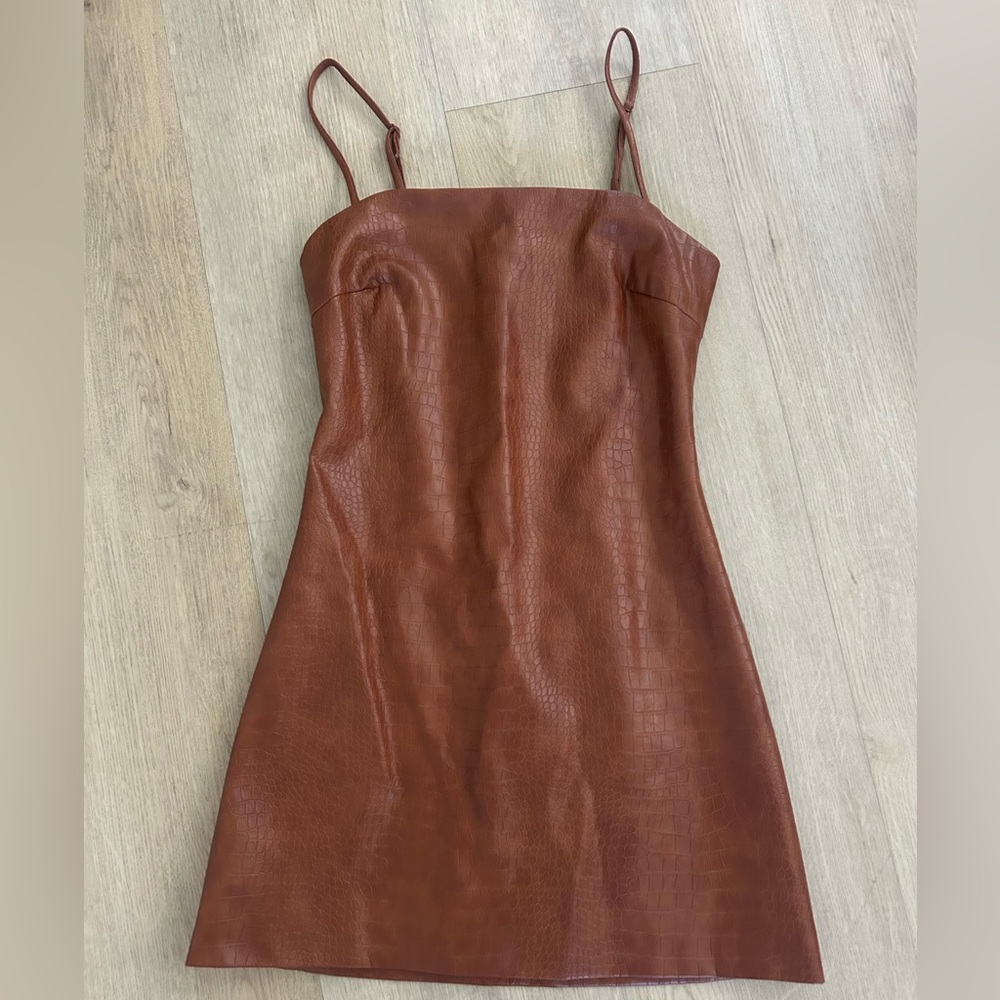 Elegant Brown Faux Leather Dress
